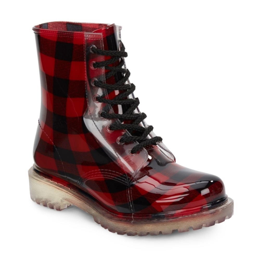 Dirty Laundry plaid lace up rain boots sz 7 - Picture 1 of 5